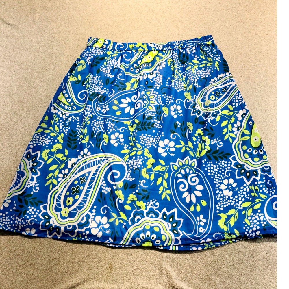 Collections Etc Skirt Women L Blue Green Paisley Floral Elastic Waist A-Line Mod